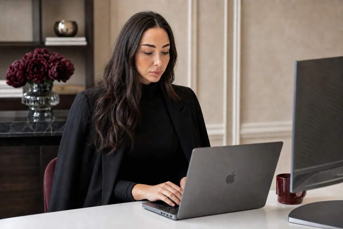 Nia Dobyšar při práci na podnikatelské strategii a webu